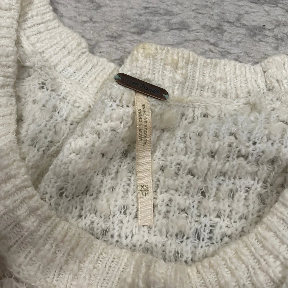 Free People Cream Textured Knit Wool Sweater